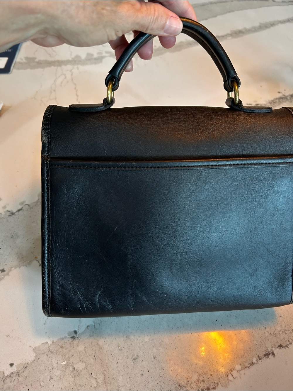 Kirkland Signature Black Leather Top-Handle Satchel with Gold-Tone Turn Lock - Picture 2 of 10